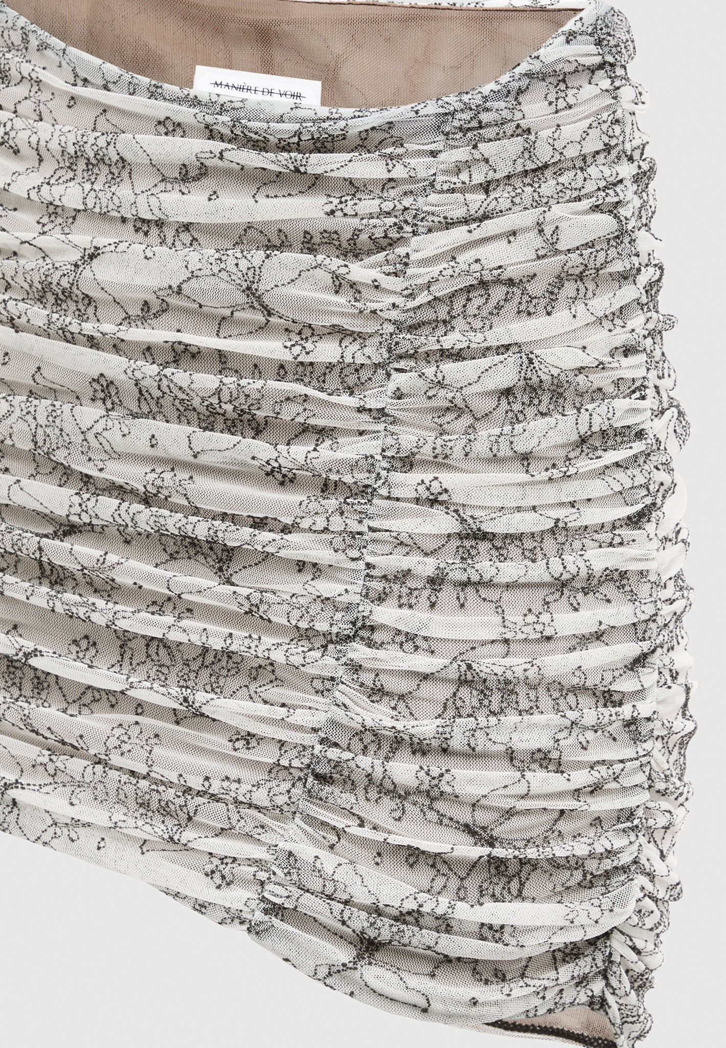 Ruched Lace Asymmetric Mini Skirt - Off White