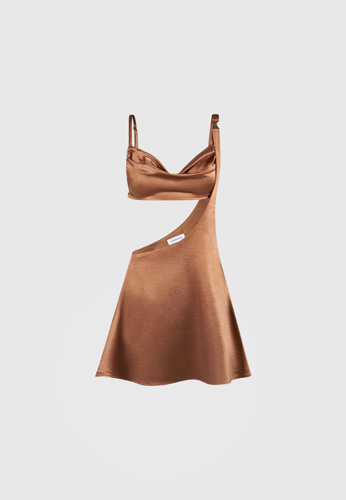 Satin Bralette Fluted Mini Dress - Bronze